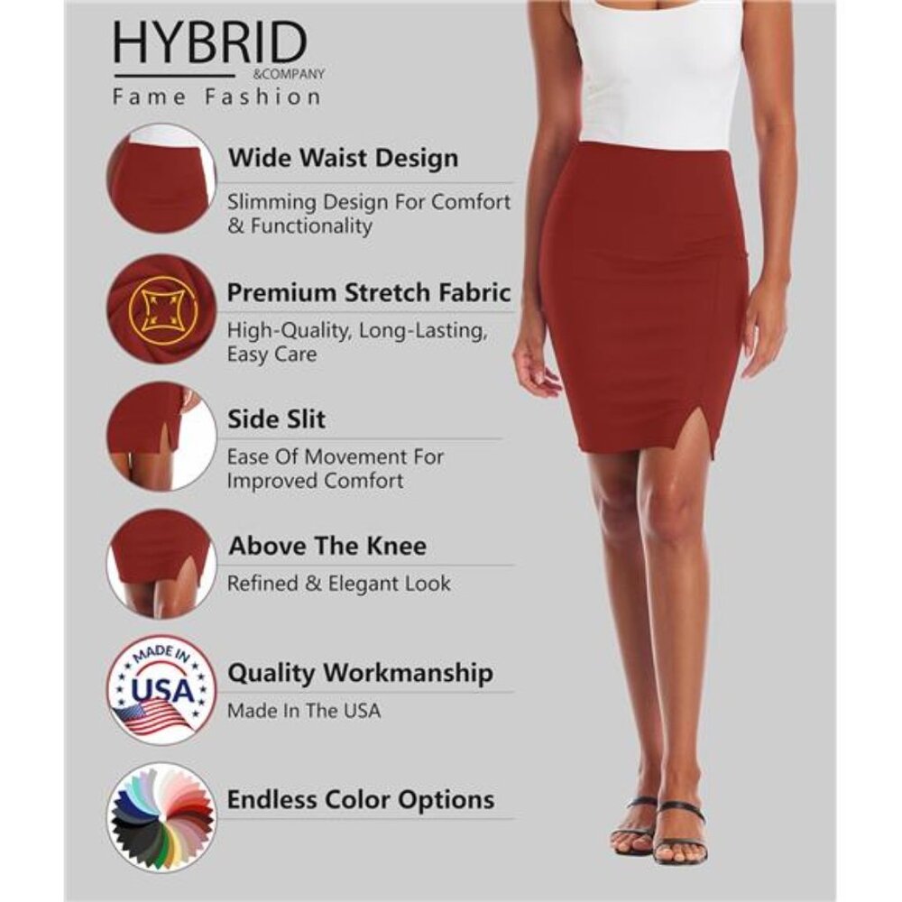 Women's Pencil Skirt Premium Ponte Basic Solid Stretch Above - Picture 2 of 6